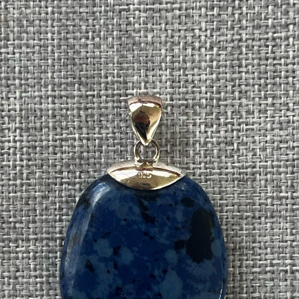 Blue and Black Composite Stone Pendant with 925 Sterling Silver Bail